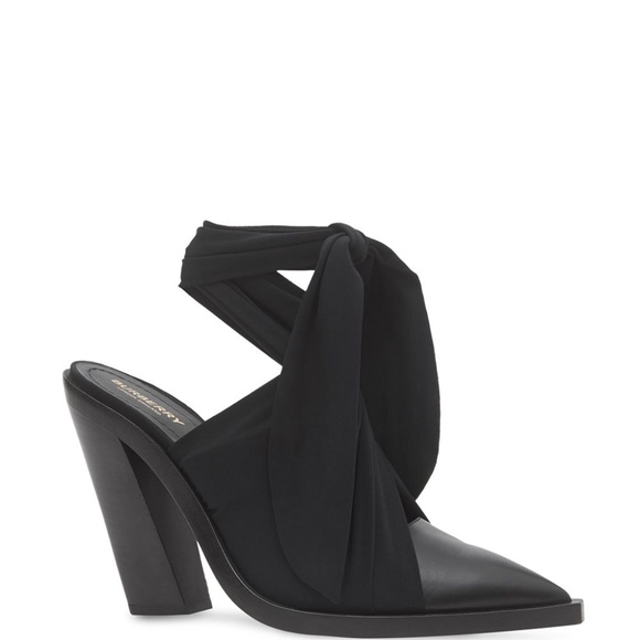 NWT Burberry Tillington Black Leather Ankle-Tie Point-Toe Bootie Pump Mule Heels - Picture 5 of 10